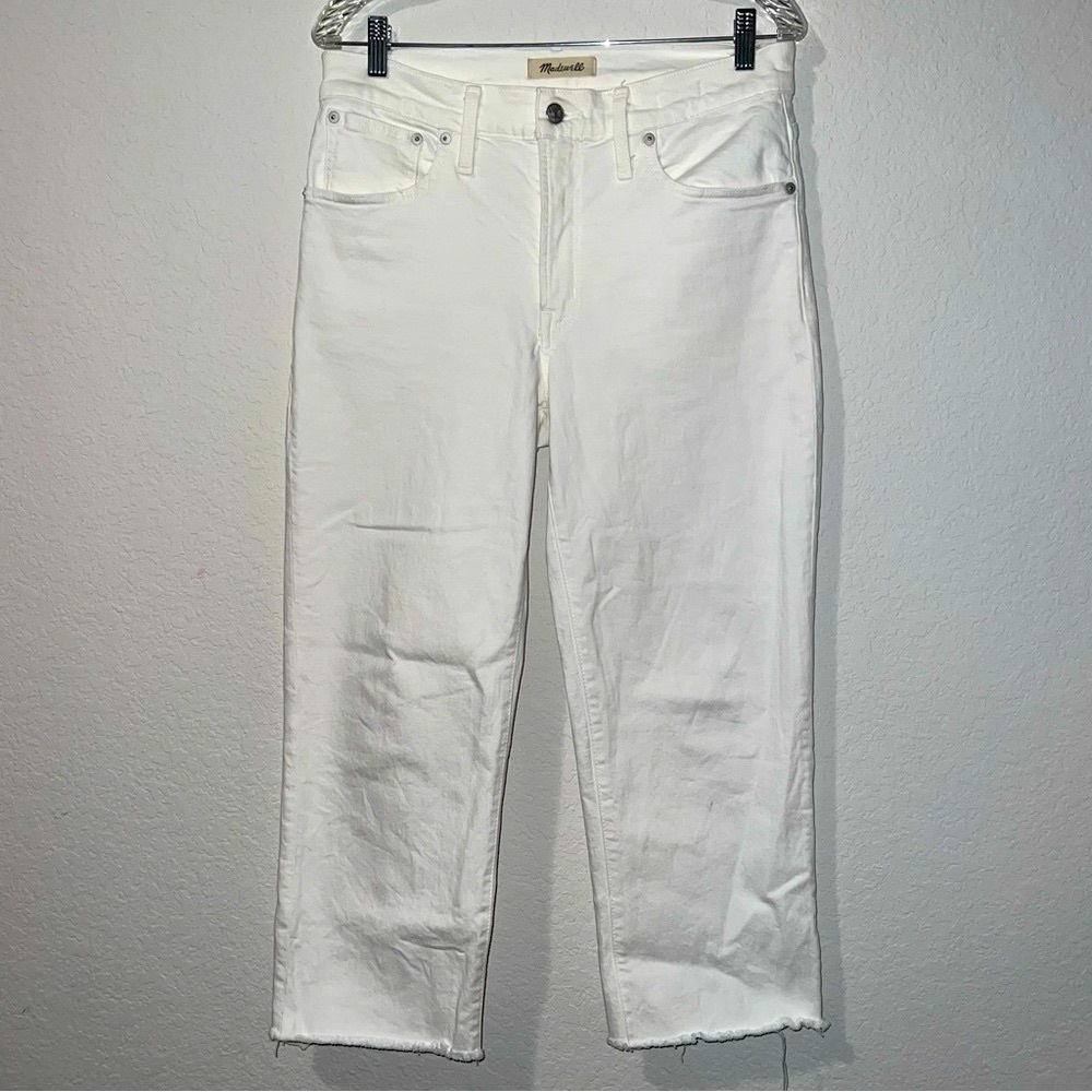 Madewell Mid Rise perfect Vintage Straight White Cropped Jeans